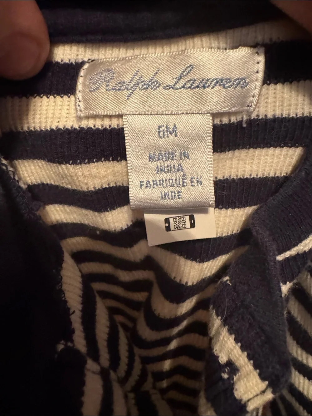 Striped Navy and White Baby One-Piece Romper Ralph Lauren Size 6 Months C5